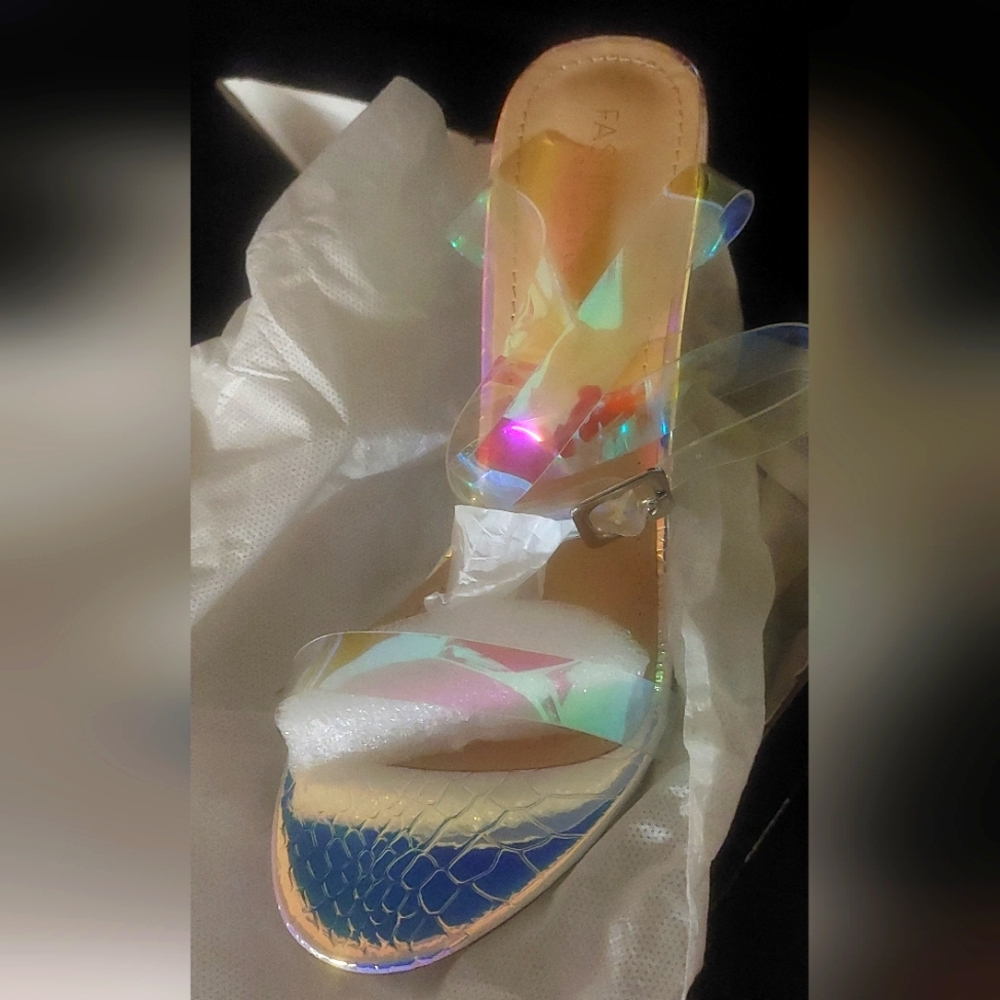 Brand New Fashion Nova Iridescent Sandals
